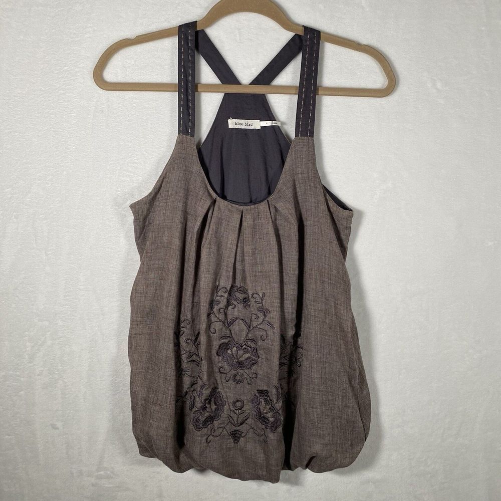 Anthropologie Blue Bird Embroidered Flowers Tank Size Small Women's